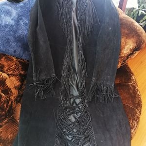 Vintage Suede frilled long jacket